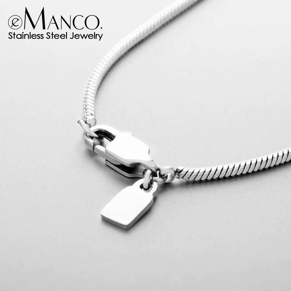 Emanco Minimalist Waterproof Chain Necklace PVD Plating 316L Stainless Steel 18K Gold Plated round Snake Chain Necklace for Men