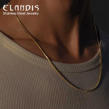 Emanco Minimalist Waterproof Chain Necklace PVD Plating 316L Stainless Steel 18K Gold Plated round Snake Chain Necklace for Men