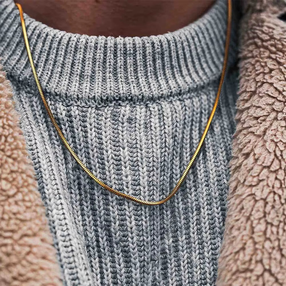 Emanco Minimalist Waterproof Chain Necklace PVD Plating 316L Stainless Steel 18K Gold Plated round Snake Chain Necklace for Men