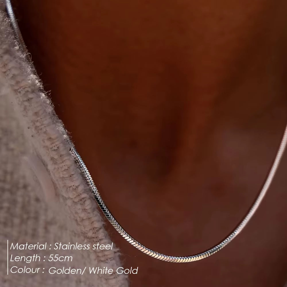 Emanco Minimalist Waterproof Chain Necklace PVD Plating 316L Stainless Steel 18K Gold Plated round Snake Chain Necklace for Men